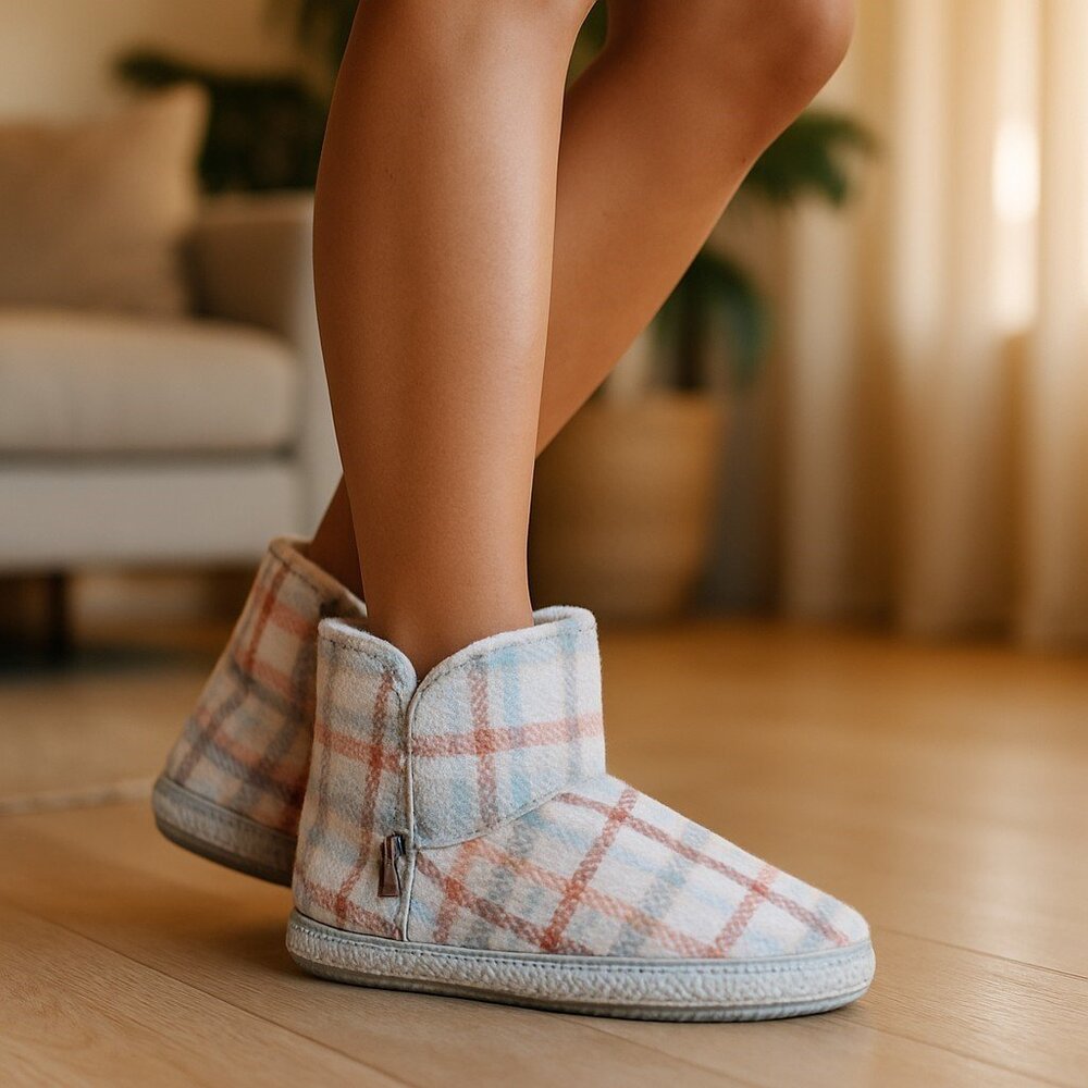 MUK LUKS Plaid Knit Bootie Slippers
